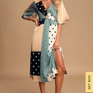 Lulu’s Mixing Things Up Black Multi Print Satin Midi Dress